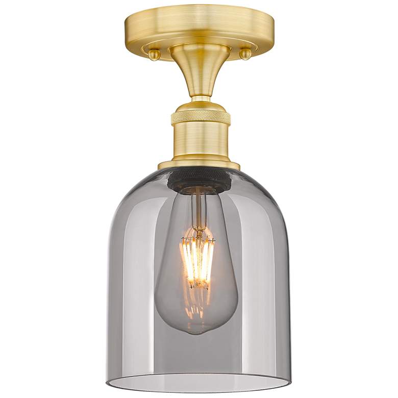 Image 1 Edison Bella 5.5" Wide Satin Gold Semi-Flush Mount With Light Smoke Sh