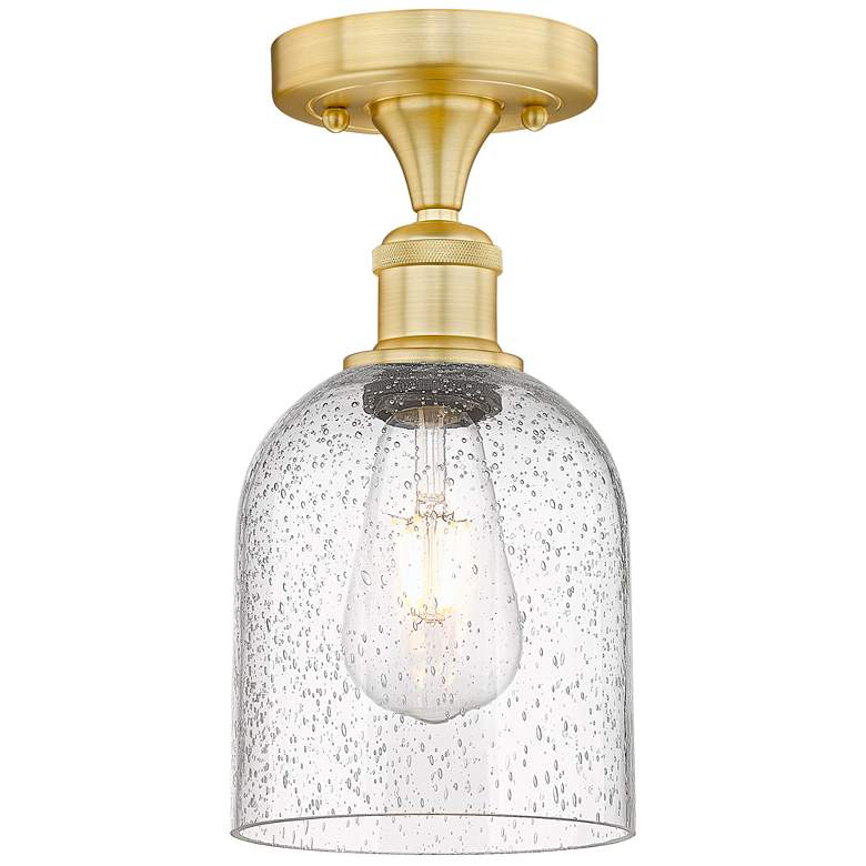 Image 1 Edison Bella 5.5" Wide Satin Gold Semi-Flush Mount With Seedy Shade