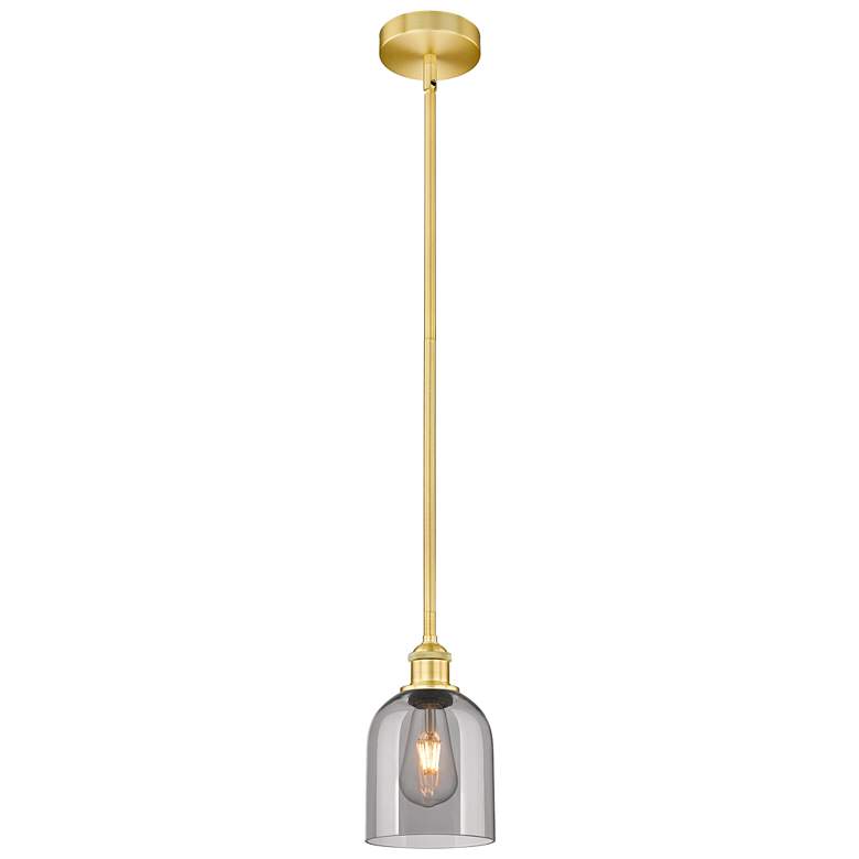 Image 1 Edison Bella 5.5" Wide Satin Gold Stemmed Mini Pendant w/ Light Smoke