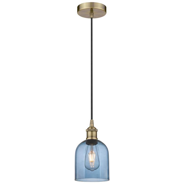 Image 1 Edison Bella 5.5"W Antique Brass Corded Mini Pendant w/ Princess Blue