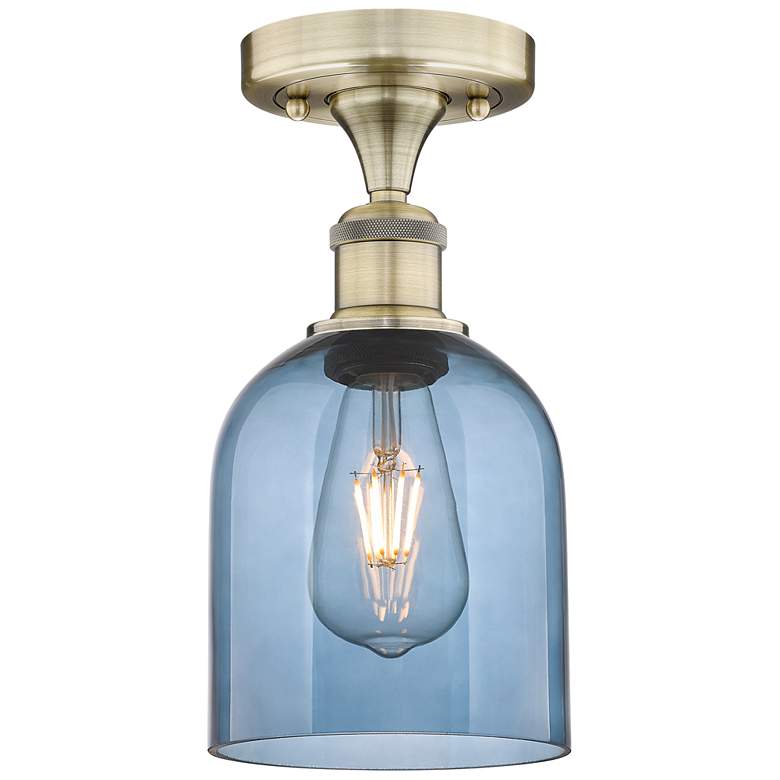 Image 1 Edison Bella 5.5"W Antique Brass Semi-Flush Mount w/ Princess Blue Sha
