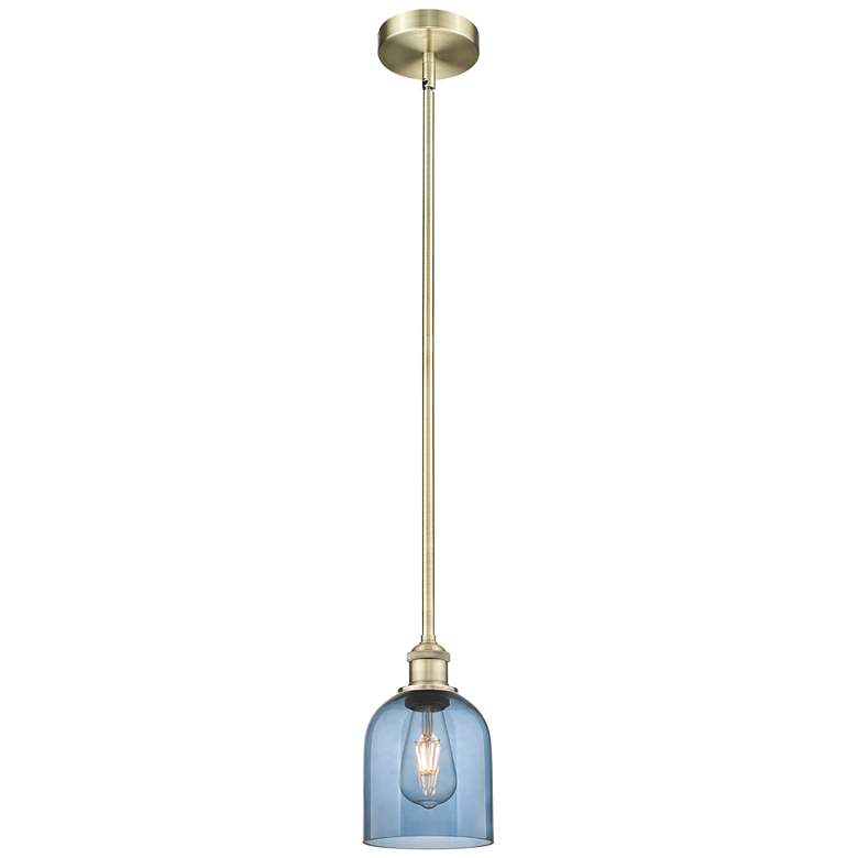 Image 1 Edison Bella 5.5"W Antique Brass Stemmed Mini Pendant w/ Blue Shade