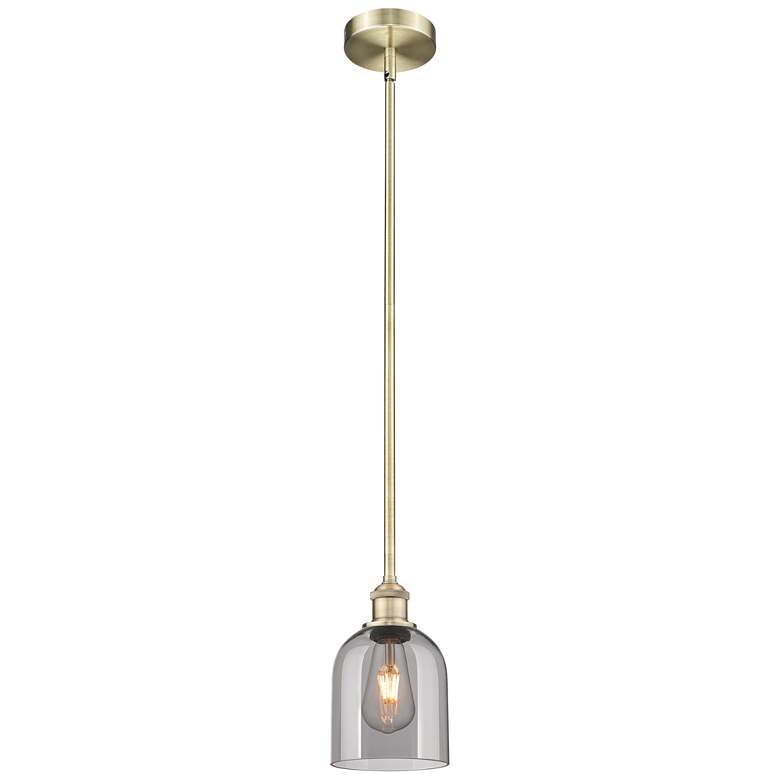 Image 1 Edison Bella 5.5"W Antique Brass Stemmed Mini Pendant w/ Light Smoke S
