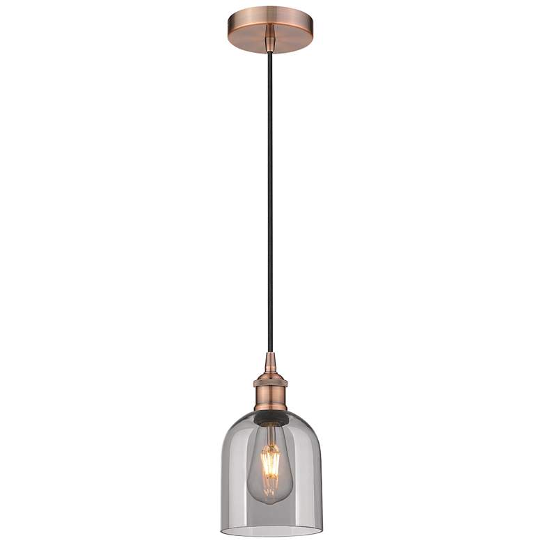 Image 1 Edison Bella 5.5"W Antique Copper Corded Mini Pendant w/ Light Smoke S