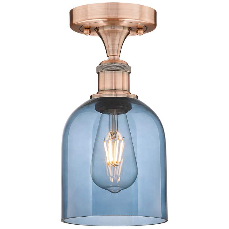 Image 1 Edison Bella 5.5"W Antique Copper Semi-Flush Mount w/ Princess Blue Sh