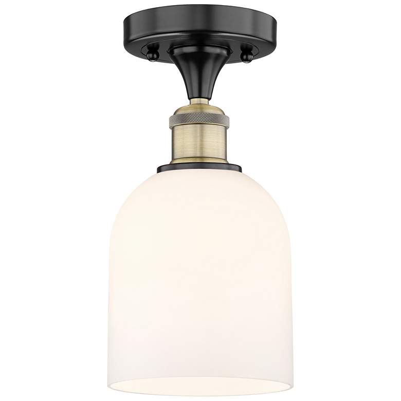 Image 1 Edison Bella 5.5"W Black Antique Brass Semi-Flush w/ Glossy White Shad