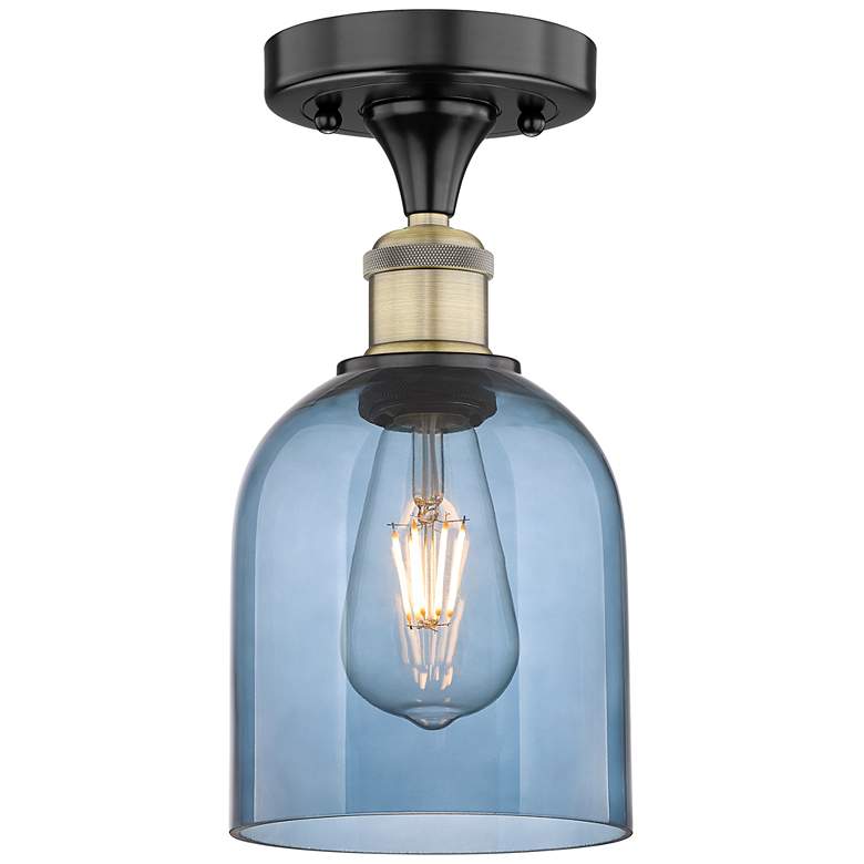 Image 1 Edison Bella 5.5"W Black Antique Brass Semi-Flush w/ Princess Blue Sha