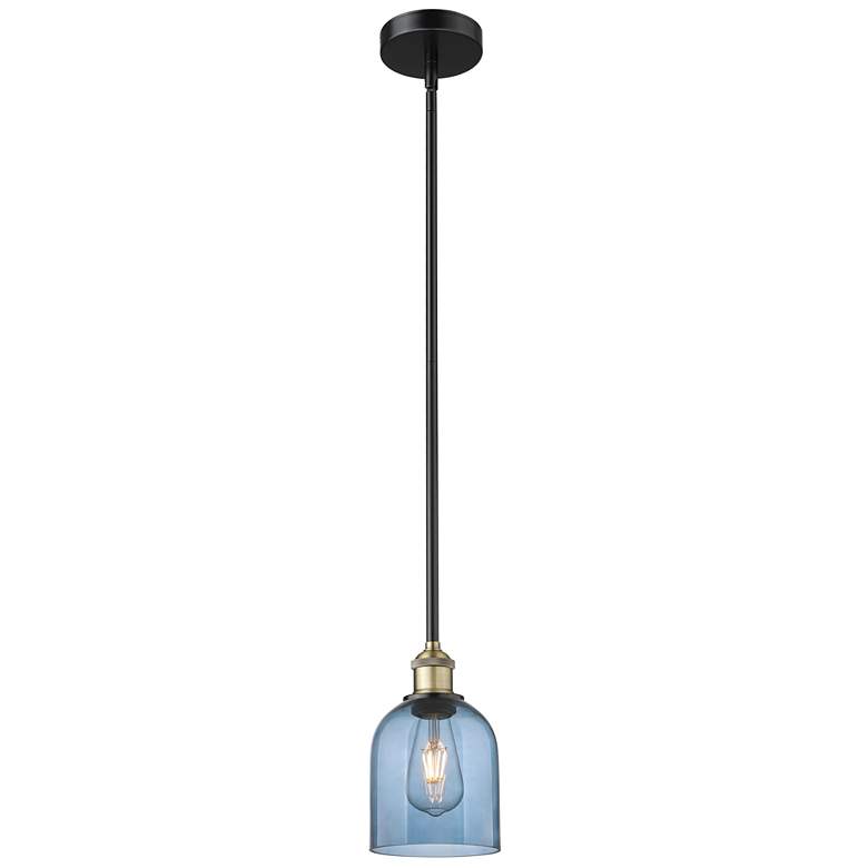 Image 1 Edison Bella 5.5"W Black Antique Brass Stemmed Mini Pendant w/ Blue Sh