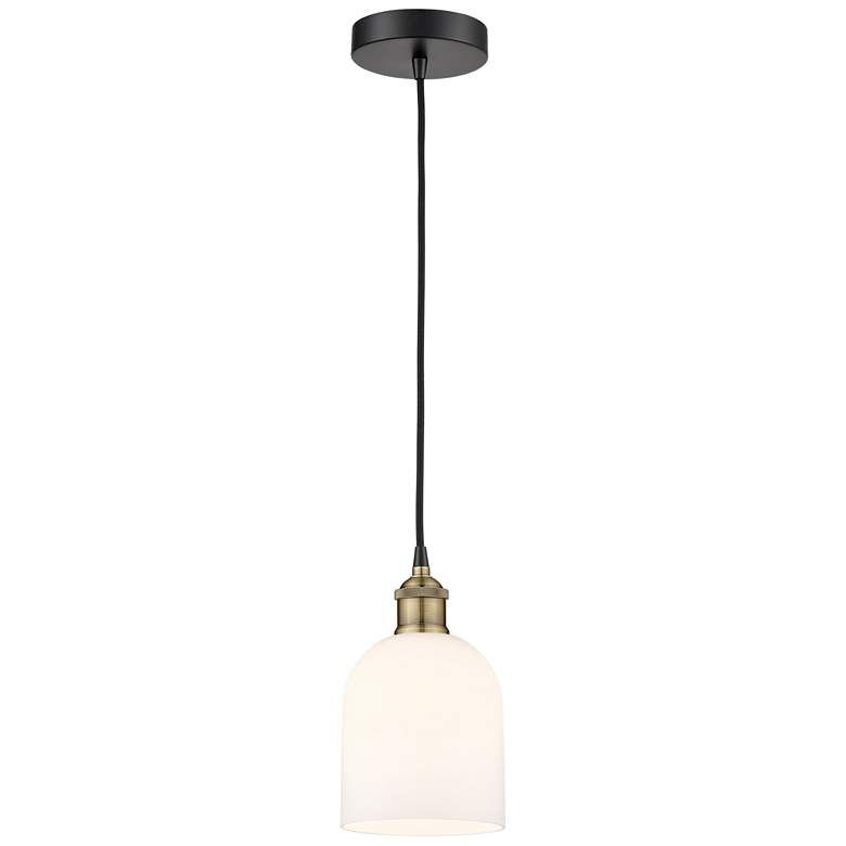 Image 1 Edison Bella 5.5"W Black Brass Corded Mini Pendant w/ Gloss White Shad