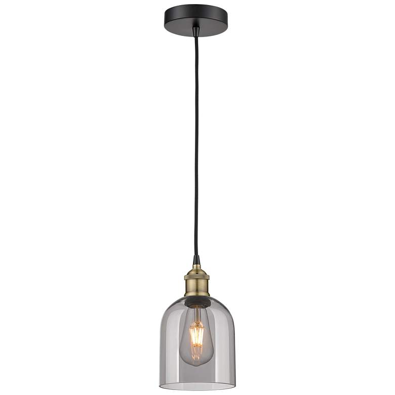 Image 1 Edison Bella 5.5"W Black Brass Corded Mini Pendant w/ Light Smoke Shad