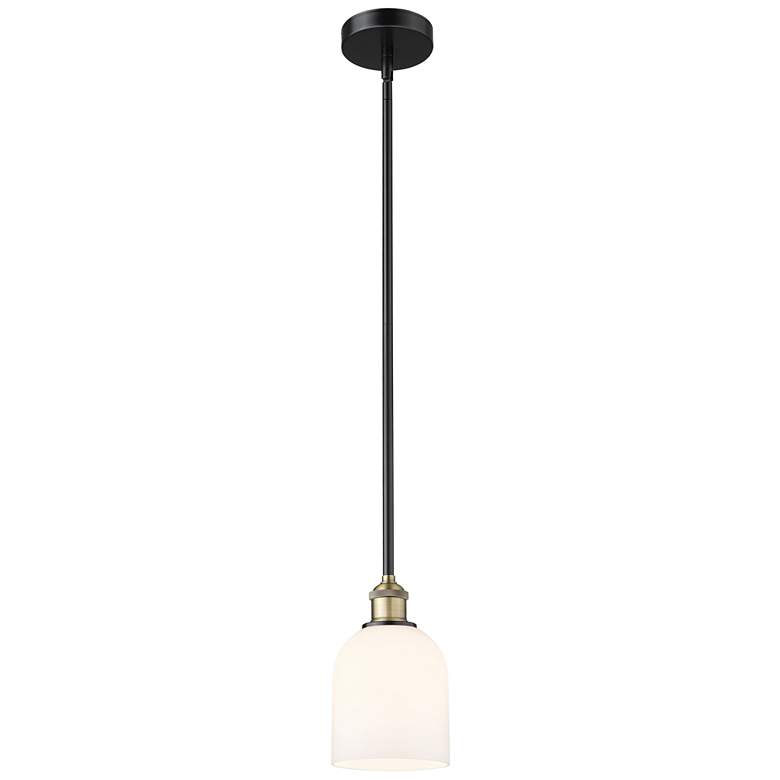 Image 1 Edison Bella 5.5"W Black Brass Stemmed Mini Pendant w/ Gloss White Sha