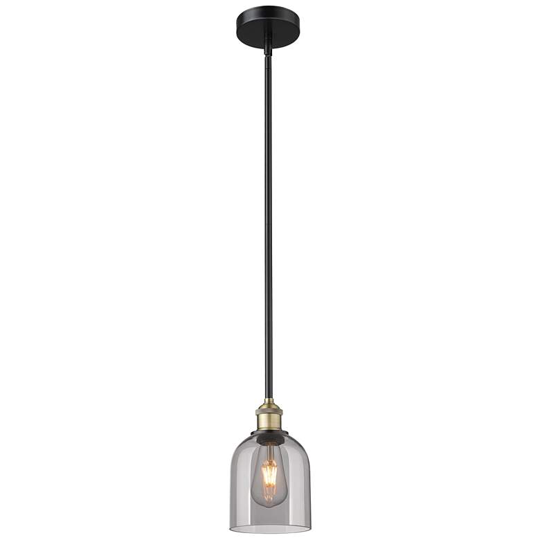 Image 1 Edison Bella 5.5"W Black Brass Stemmed Mini Pendant w/ Light Smoke Sha