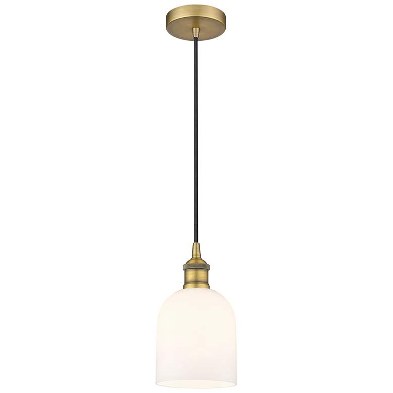 Image 1 Edison Bella 5.5"W Brushed Brass Corded Mini Pendant w/ Glossy White S