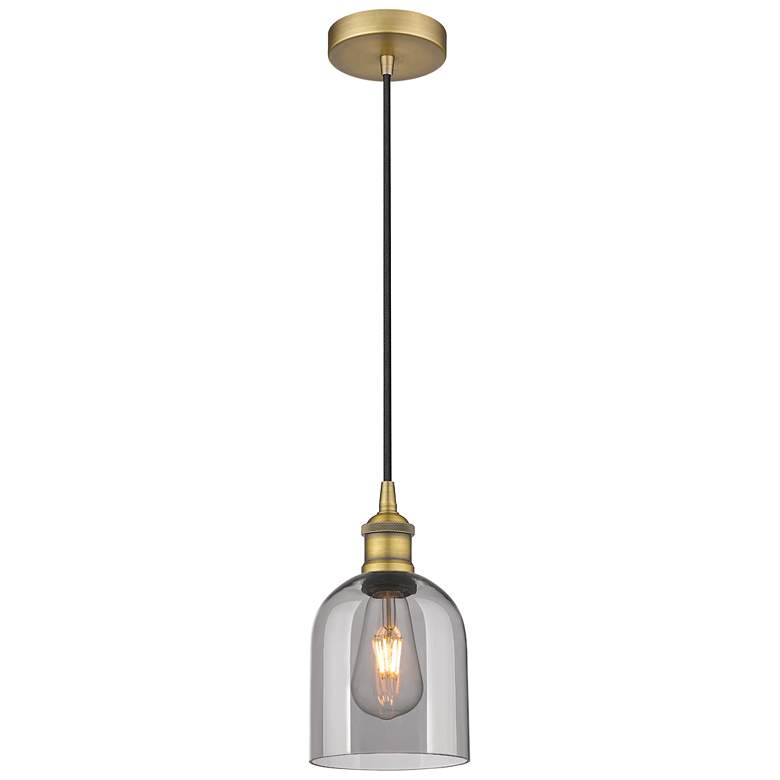 Image 1 Edison Bella 5.5"W Brushed Brass Corded Mini Pendant w/ Light Smoke Sh