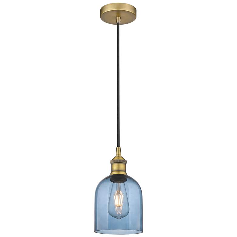 Image 1 Edison Bella 5.5"W Brushed Brass Corded Mini Pendant w/ Princess Blue