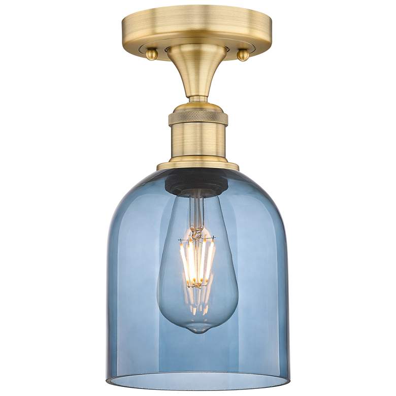 Image 1 Edison Bella 5.5"W Brushed Brass Semi-Flush Mount w/ Princess Blue Sha