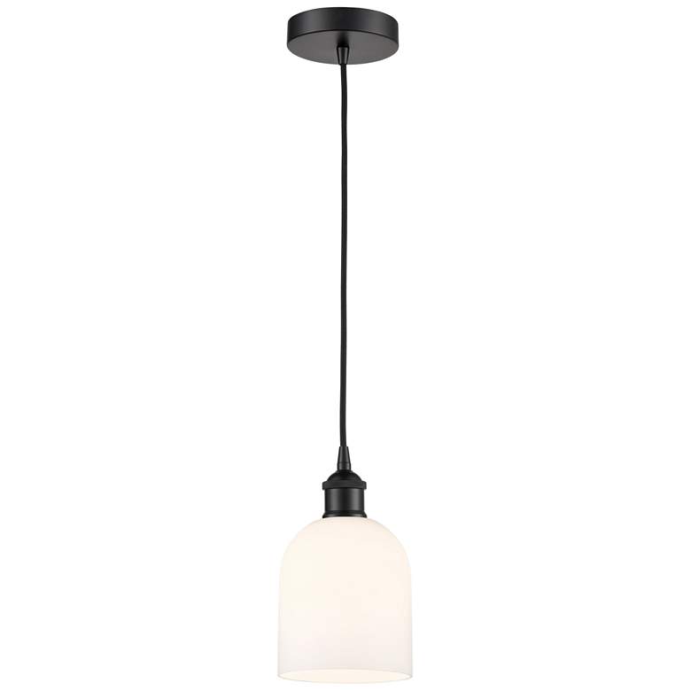 Image 1 Edison Bella 5.5"W Matte Black Corded Mini Pendant w/ Glossy White Sha