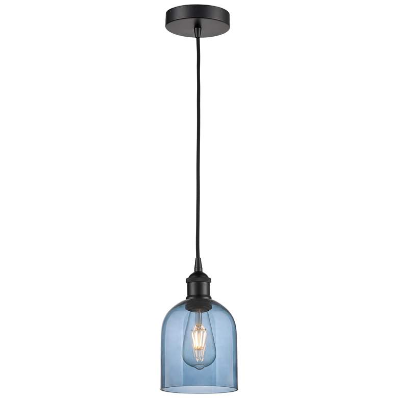 Image 1 Edison Bella 5.5"W Matte Black Corded Mini Pendant w/ Princess Blue Sh