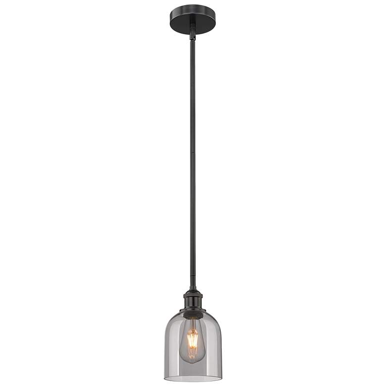 Image 1 Edison Bella 5.5"W Matte Black Stemmed Mini Pendant w/ Light Smoke Sha
