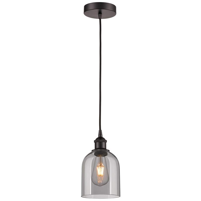 Image 1 Edison Bella 5.5"W Oiled Bronze Corded Mini Pendant w/ Light Smoke Sha