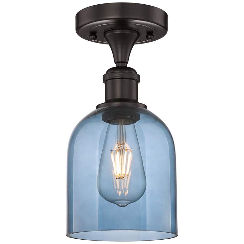Image 1 Edison Bella 5.5"W Oiled Bronze Semi-Flush Mount w/ Princess Blue Shad