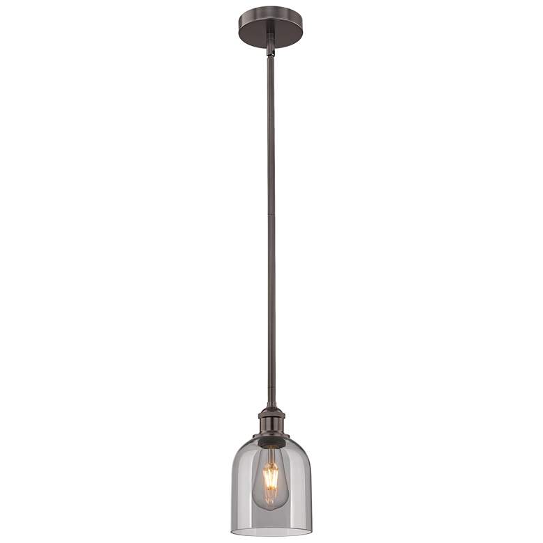 Image 1 Edison Bella 5.5"W Oiled Bronze Stemmed Mini Pendant w/ Light Smoke Sh