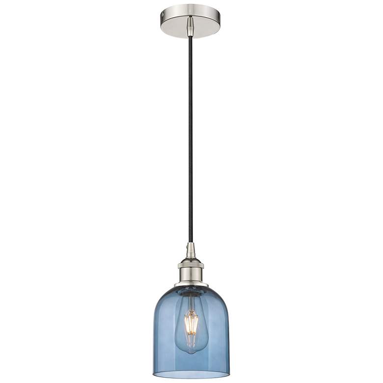 Image 1 Edison Bella 5.5"W Polished Nickel Corded Mini Pendant w/ Blue Shade