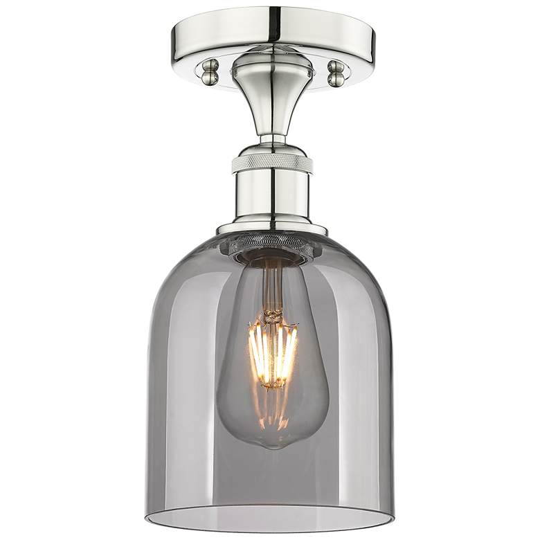 Image 1 Edison Bella 5.5"W Polished Nickel Semi-Flush Mount w/ Light Smoke Sha