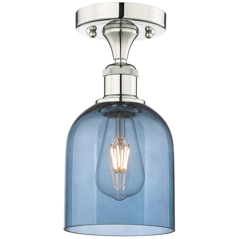 Image 1 Edison Bella 5.5"W Polished Nickel Semi-Flush Mount w/ Princess Blue S