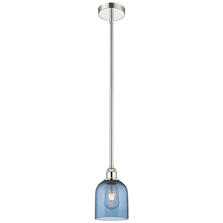 Image 1 Edison Bella 5.5"W Polished Nickel Stemmed Mini Pendant w/ Blue Shade