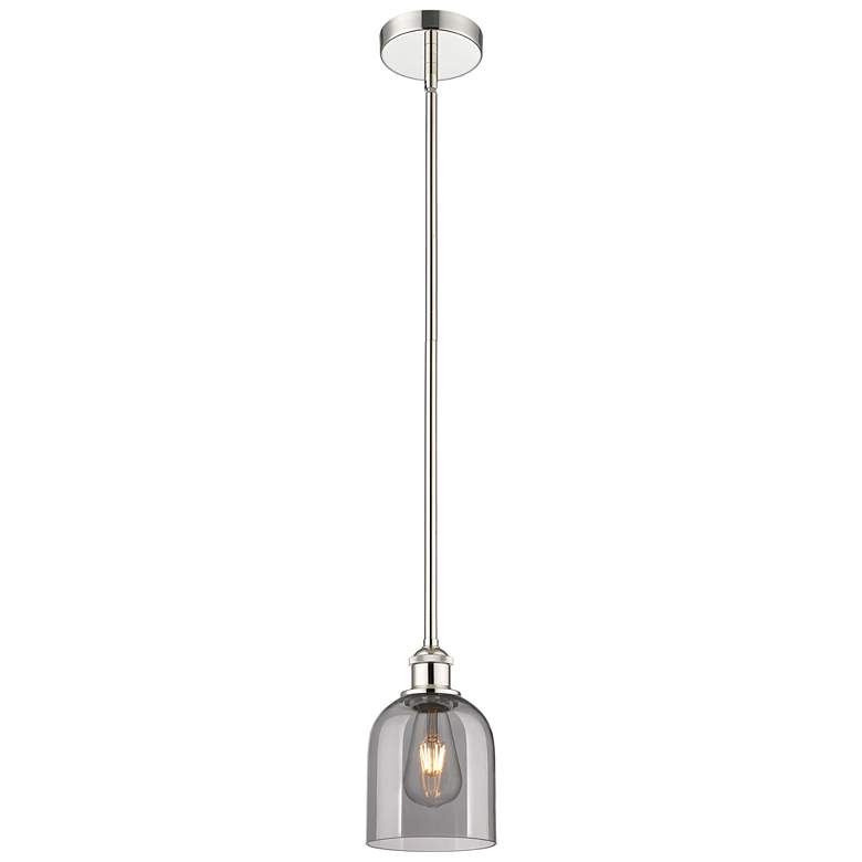 Image 1 Edison Bella 5.5"W Polished Nickel Stemmed Mini Pendant w/ Smoke Shade