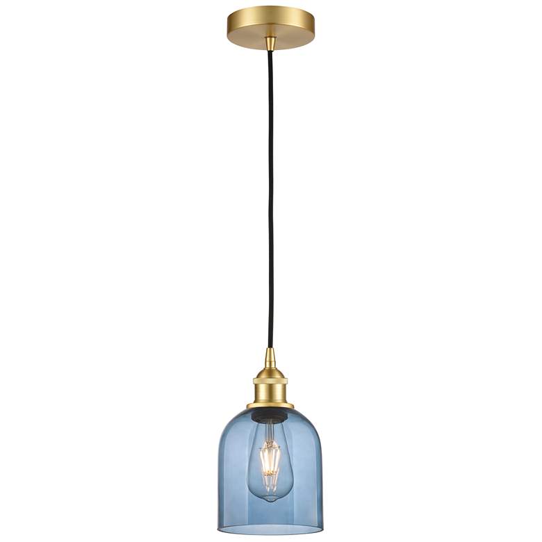 Image 1 Edison Bella 5.5"W Satin Gold Corded Mini Pendant w/ Princess Blue Sha