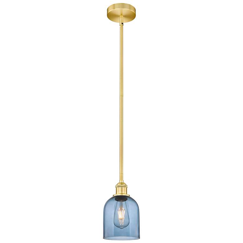 Image 1 Edison Bella 5.5"W Satin Gold Stemmed Mini Pendant w/ Princess Blue Sh