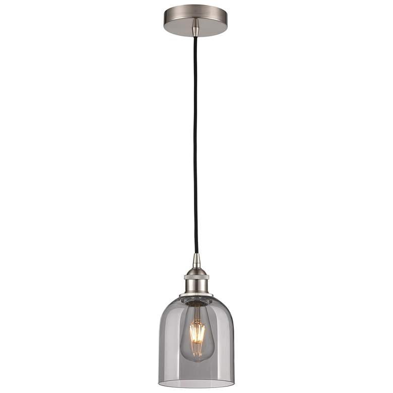 Image 1 Edison Bella 5.5"W Satin Nickel Corded Mini Pendant w/ Light Smoke Sha