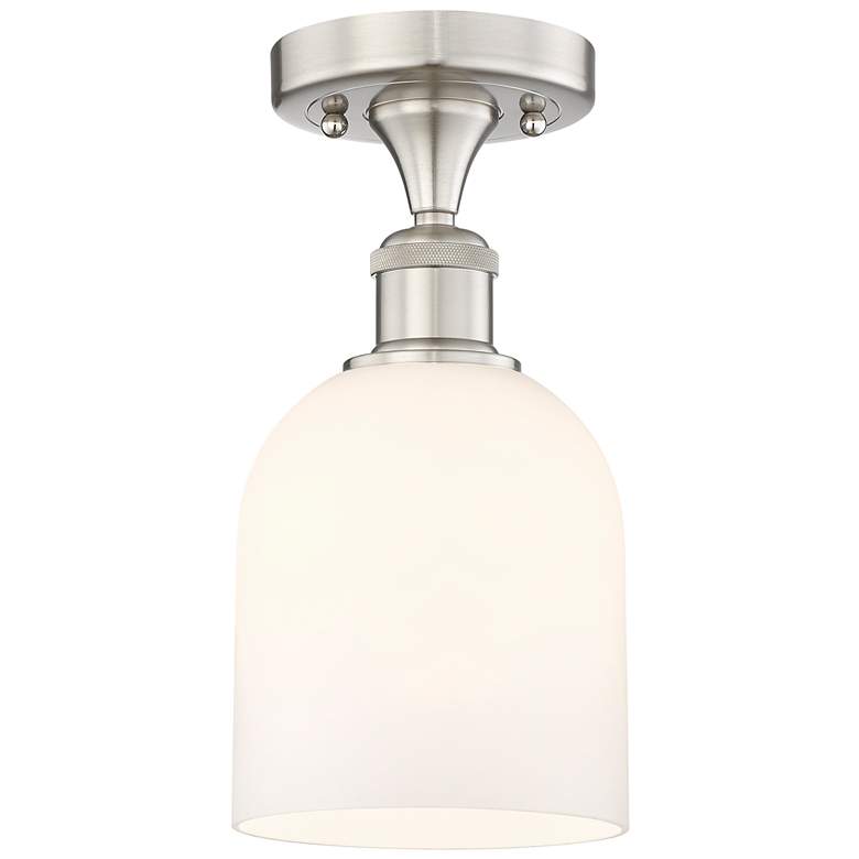 Image 1 Edison Bella 5.5"W Satin Nickel Semi-Flush Mount w/ Glossy White Shade
