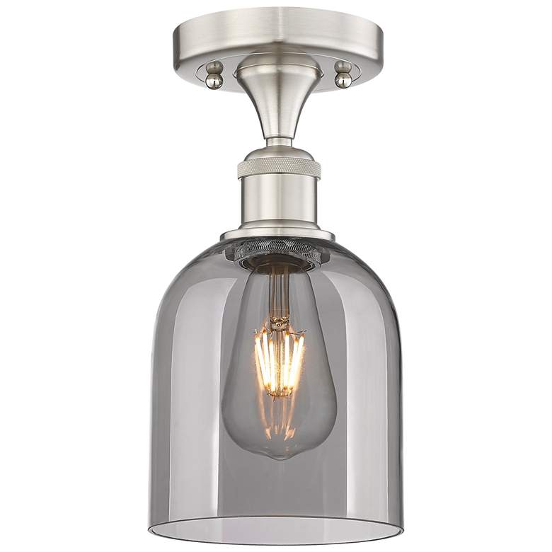 Image 1 Edison Bella 5.5"W Satin Nickel Semi-Flush Mount w/ Light Smoke Shade