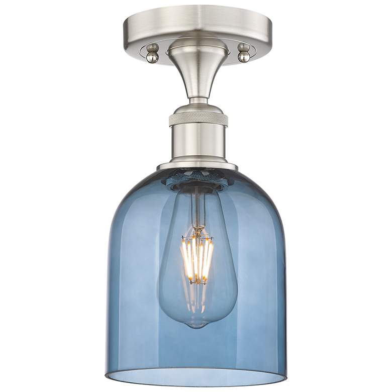 Image 1 Edison Bella 5.5"W Satin Nickel Semi-Flush Mount w/ Princess Blue Shad