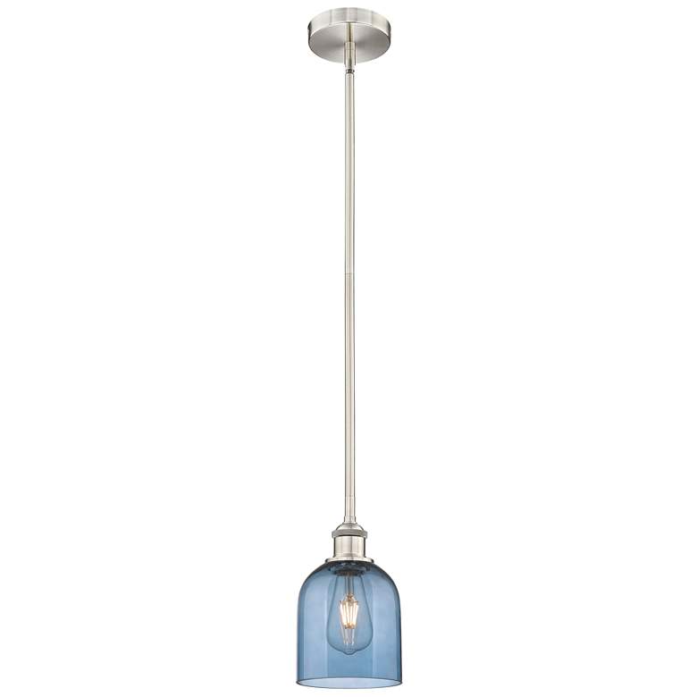 Image 1 Edison Bella 5.5"W Satin Nickel Stemmed Mini Pendant w/ Princess Blue