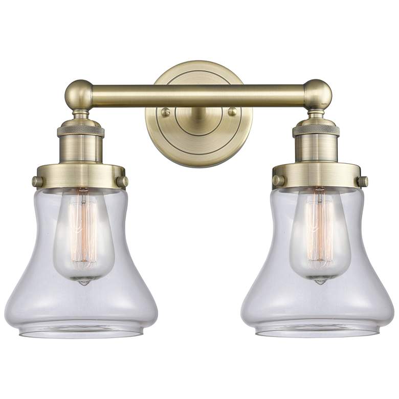 Image 1 Edison Bellmont 15.5"W 2 Light Antique Brass Bath Light With Clear Sha