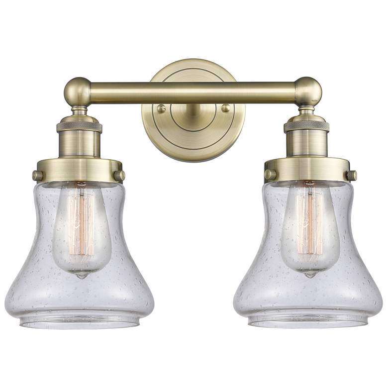 Image 1 Edison Bellmont 15.5 inchW 2 Light Antique Brass Bath Light With Seedy Sha