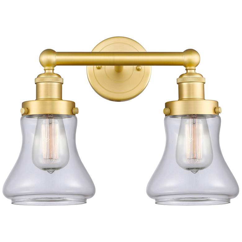 Image 1 Edison Bellmont 15.5 inchW 2 Light Satin Gold Bath Light With Clear Shade