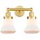 Edison Bellmont 15.5"W 2 Light Satin Gold Bath Light With White Shade