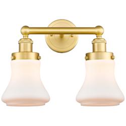 Edison Bellmont 15.5&quot;W 2 Light Satin Gold Bath Light With White Shade