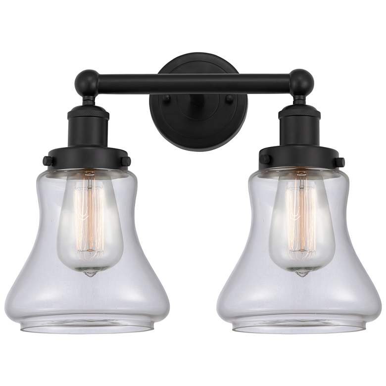 Image 1 Edison Bellmont 16" 2-Light Matte Black Bath Light w/ Clear Shade