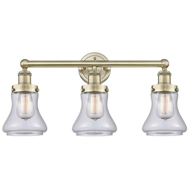 Image 1 Edison Bellmont 24.5"W 3 Light Antique Brass Bath Light With Clear Sha