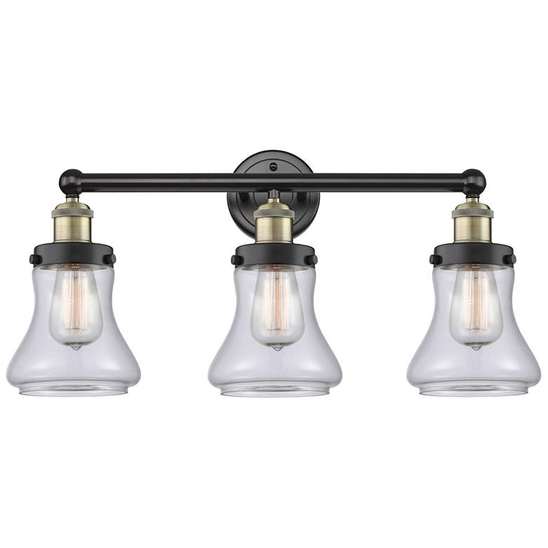 Image 1 Edison Bellmont 24.5"W 3 Light Black Brass Bath Light With Clear Shade