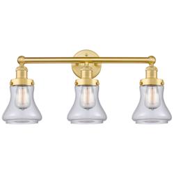 Edison Bellmont 24.5&quot;W 3 Light Satin Gold Bath Light With Clear Shade