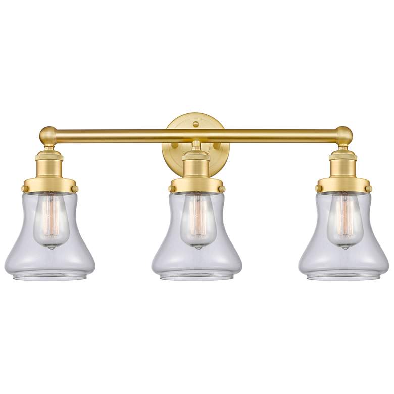 Image 1 Edison Bellmont 24.5"W 3 Light Satin Gold Bath Light With Clear Shade