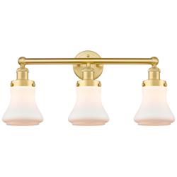 Edison Bellmont 24.5&quot;W 3 Light Satin Gold Bath Light With White Shade