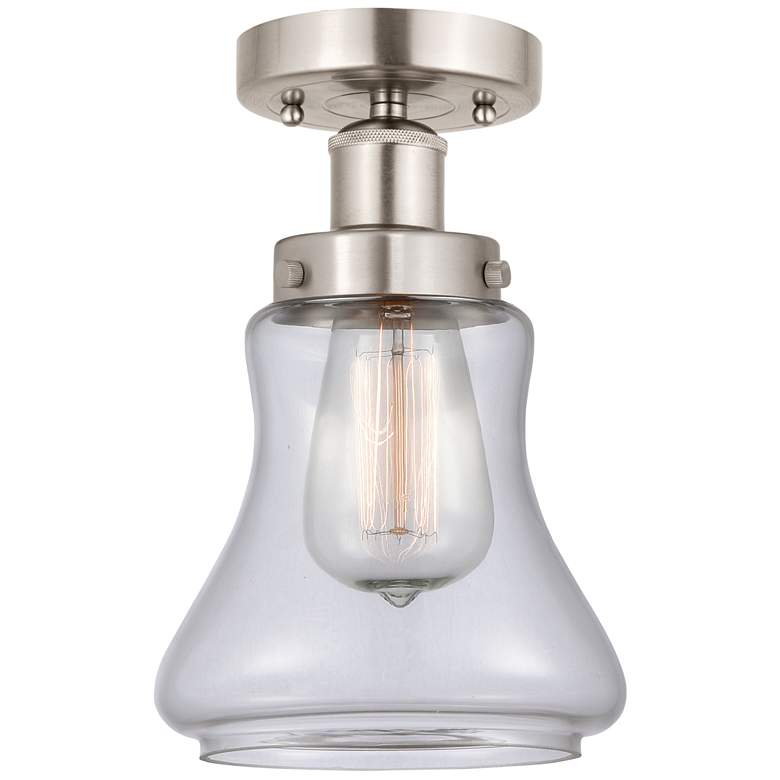 Image 1 Edison Bellmont 7" Brushed Satin Nickel Semi Flush Mount w/ Clear Shad